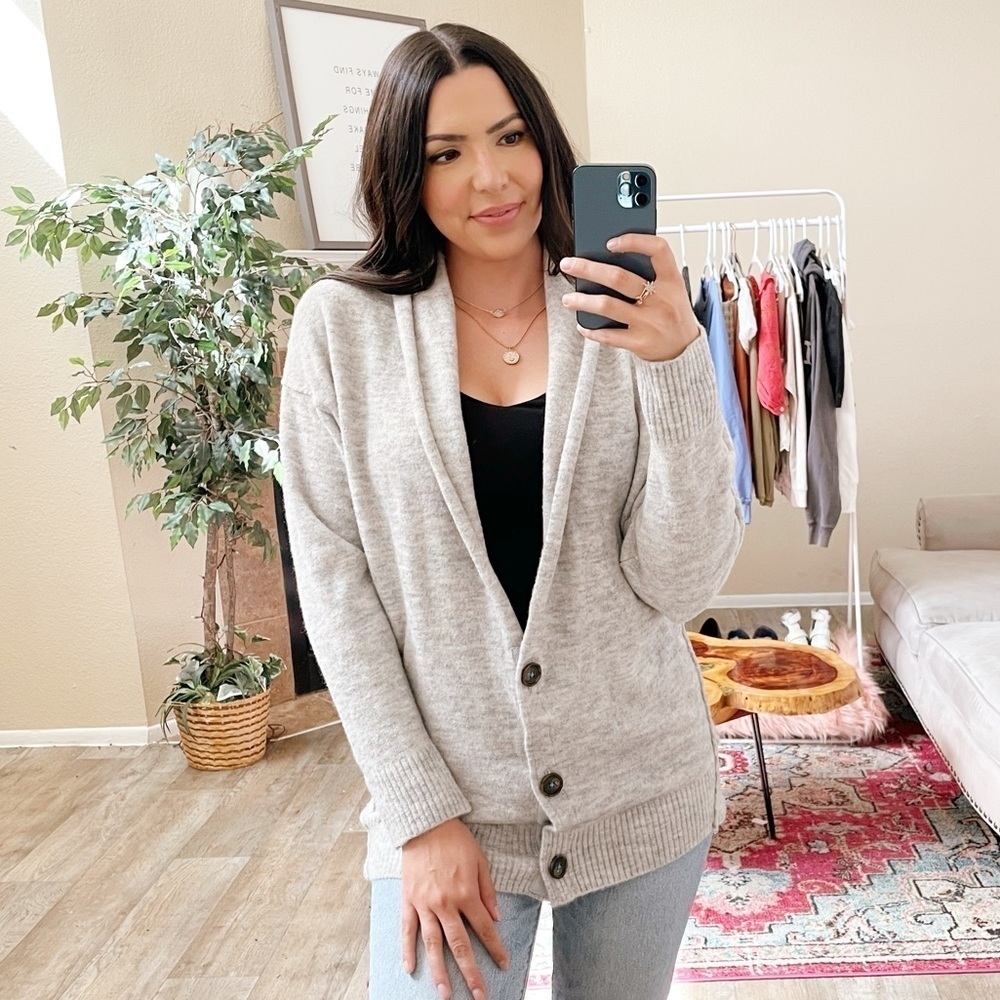Free People Gray Wool Button Grandpa Collared Cardigan